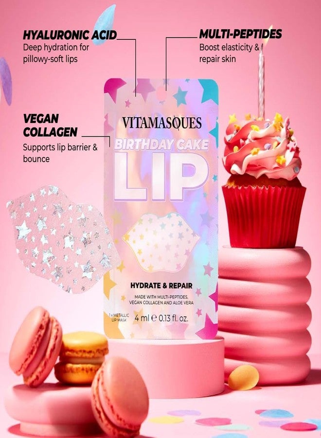 Vitamasques Lip Mask, 3-Pack -Birthday Cake Collagen Lip Mask Sheets, Repair for Dry & Chapped Lips - Nourishing & Hydrating - Vegan & Cruelty-Free Korean Skin Care - Image 3